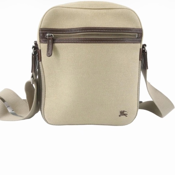 Burberry Cream Canvas Crossbody Messenger with Brown Leather Trim